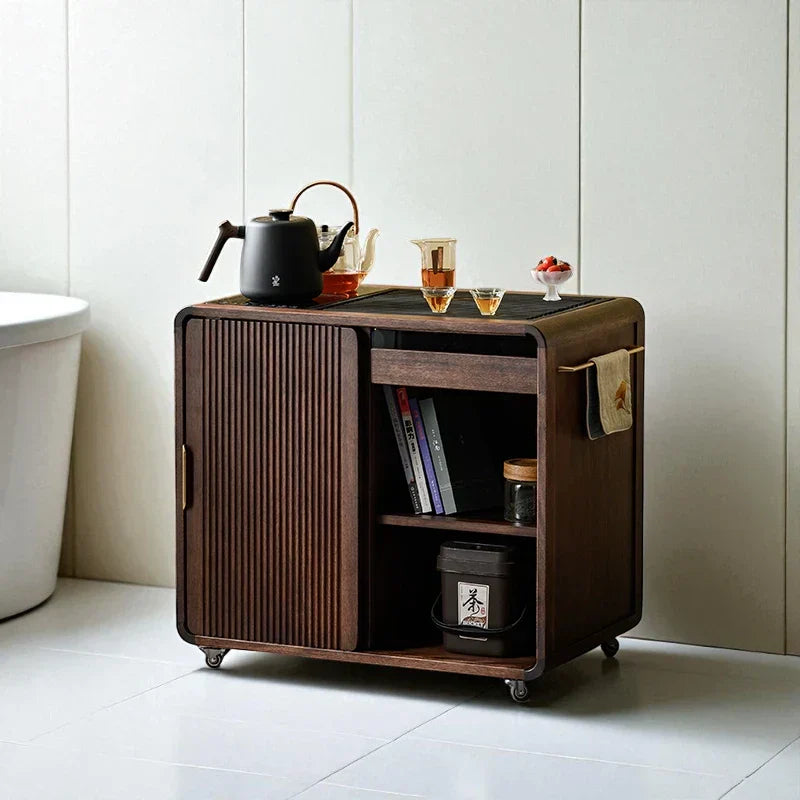 Wooden Tea Cabinet with Wheels β Compact Storage Design - Rustira