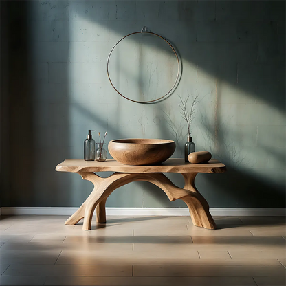 BranchArc Vanity – Sculpted Solid Wood Bathroom Console - Rustira