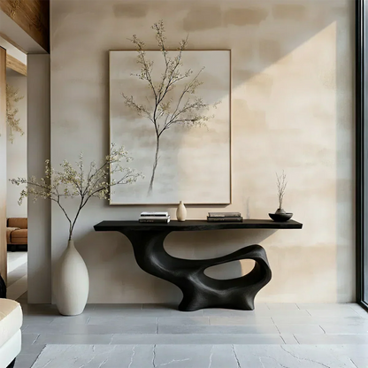 Fluid Sculpted Solid Wood Console Table — Organic Luxury Entryway Art Piece - Rustira
