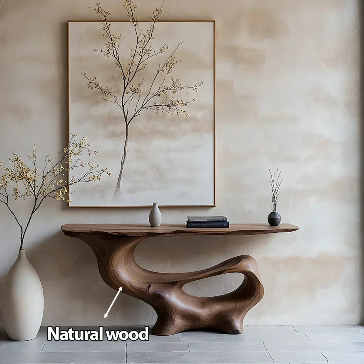 Fluid Sculpted Solid Wood Console Table — Organic Luxury Entryway Art Piece - Rustira