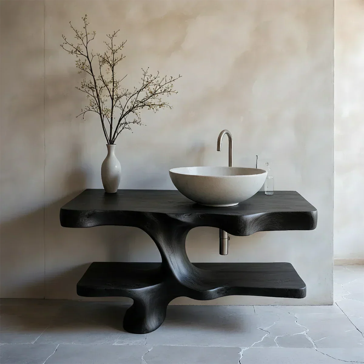Handcrafted Solid Wood Vanity with Organic Branch Form - Rustira
