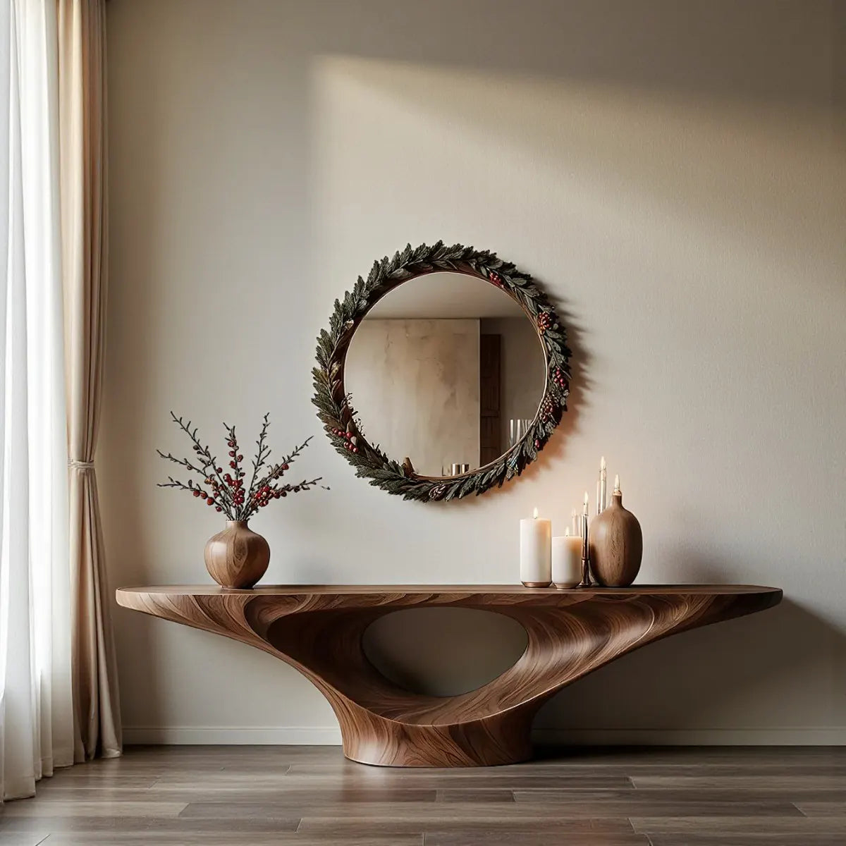 Infinity Flow Walnut Console Table – Sculptural Modern Art - Rustira