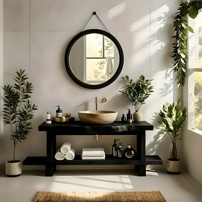 Live Edge Solid Wood Bathroom Vanity with Open Shelf – Handmade - Rustira