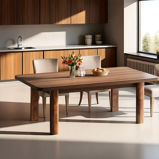 Rectangular Natural Wood Dining Table – Modern Design, Size 62.99" x 30.71" x 29.92"