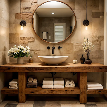 Rustic Oak Bathroom Vanity – Solid Wood Spa Design - Rustira