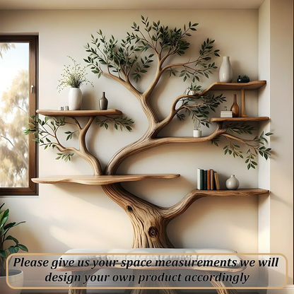 Tree shaped bookshelf made from driftwood and solid wood